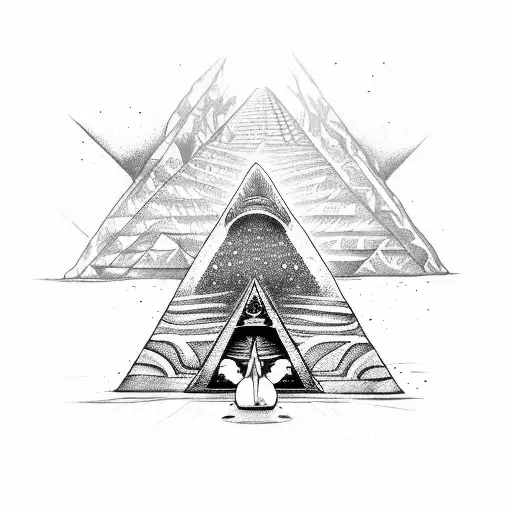 alien meditating below the pyramid tattoo design idea