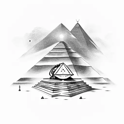alien meditating below the pyramid, and UFO on top of the pyramid tattoo design idea