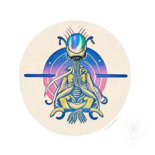 alien meditating tattoo design idea