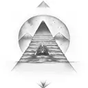 alien meditating below the pyramid, and UFO on top of the pyramid tattoo design idea