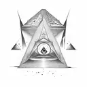 alien meditating below the pyramid, and UFO on top of the pyramid tattoo design idea