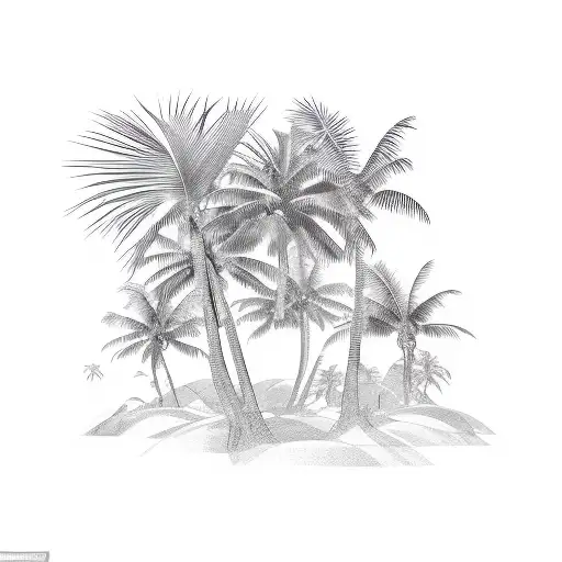 round waves and palm trees tattoo design idea