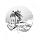 round waves and palm trees tattoo design idea