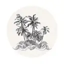 round waves and palm trees tattoo design idea