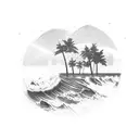 round waves and palm trees tattoo design idea