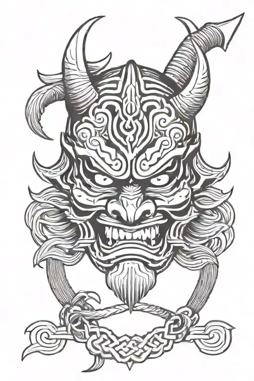oni mask with samurai warrior tattoo design idea