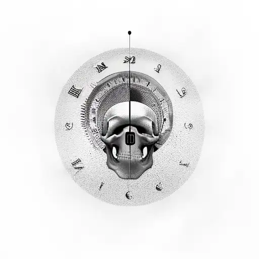 clock shattering in to skull tattoo design idea