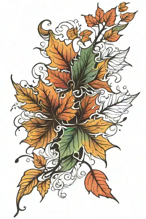 autumn leaves falling tattoo design idea