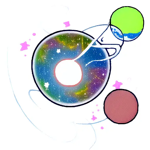 A cosmic teapot floating in space, pouring out stars and planets tattoo design idea
