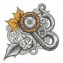 fall and fishing hook intertwined tattoo design idea