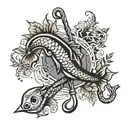 fall and fishing hook intertwined tattoo design idea