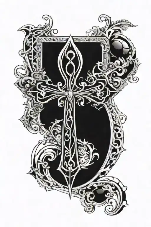 create a tatto using the ankh cross with the dates 09/27/56 and 11/09/20 on each side of the cross in chronological orde tattoo design idea