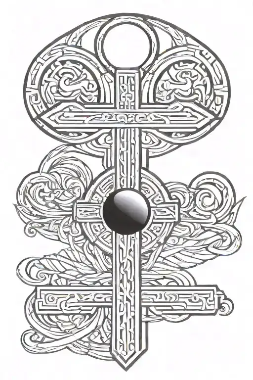 using the egyptian ankh cross with the dates 09/27/56 and 11/09/20 on each side of the cross in chronological order tattoo design idea
