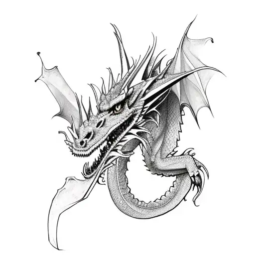 dragon western poppy strong serious tattoo design idea