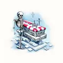 skeleton in a coffin with gravestones tattoo design idea