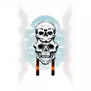 skeleton in a coffin with gravestones tattoo design idea