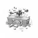 skeleton in a coffin with gravestones tattoo design idea