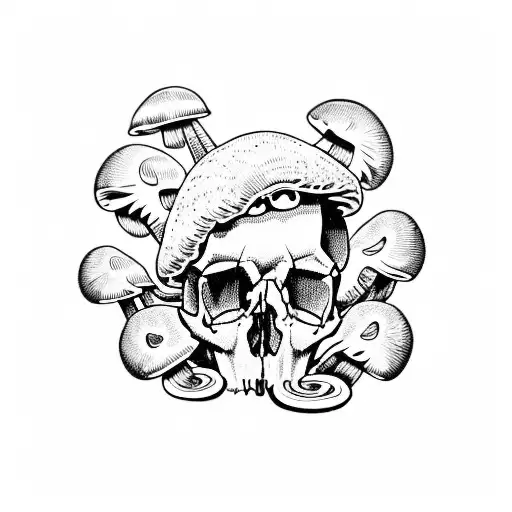 Animal skull with mushrooms growing out of it tattoo design idea