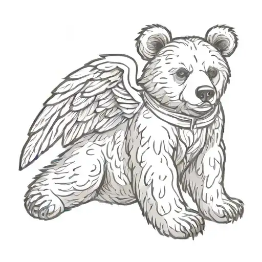 ready bear with angel wings spread wide tattoo design idea