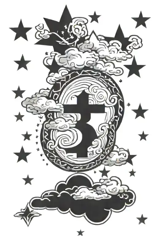 Clouds with 3 stars and dollar sign at the bottom  tattoo design idea