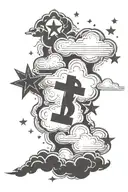 Clouds with 3 stars and dollar sign at the bottom  tattoo design idea