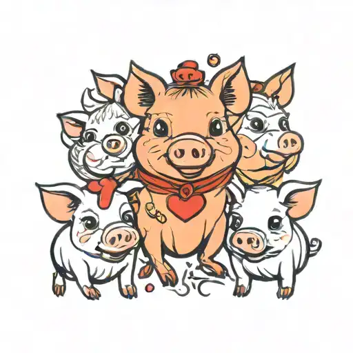mix of 3 little pigs with hearts tattoo design idea