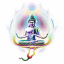 Buddha with forked serpent tongue in the style of Alex Grey tattoo design idea