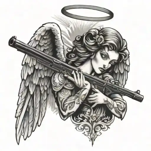 NeoTraditional "Angel With A Shotgun" Tattoo Idea BlackInk AI