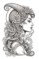 moon lady head profile holding tattoo design idea