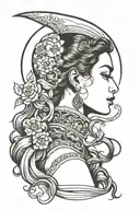 moon lady head profile holding tattoo design idea