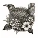 An abstract geometric tattoo featuring a bird morphing into a brain, with delicate flowers scattered throughout the design tattoo design idea