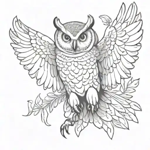 Owl spreads its wings flying tattoo design idea