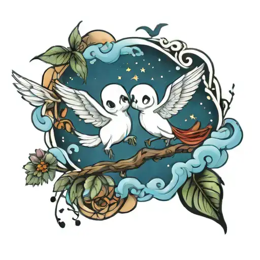 Casper and Wendy flying away tattoo design idea