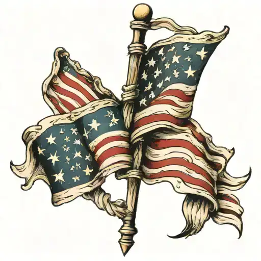 father son american flag intertwined tattoo design idea