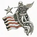 father son american flag intertwined tattoo design idea