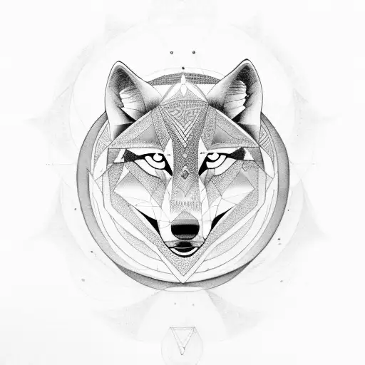 Incorporate hermeticism and sacred geometry into a tattoo design of a wolf howling at the moon, surrounded by esoteric symbols. tattoo design idea