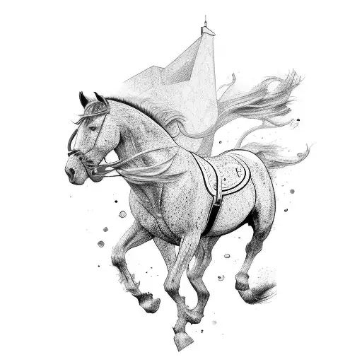 a white horse next to a black horse running tattoo design idea