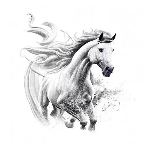 a white horse nect to a black horse running tattoo design idea