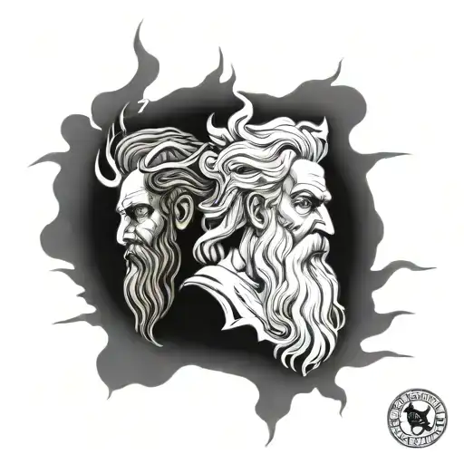 Zeus, hades, and Poseidon without face tattoo design idea