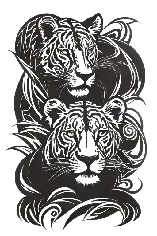 lioness and cub laying tattoo design idea