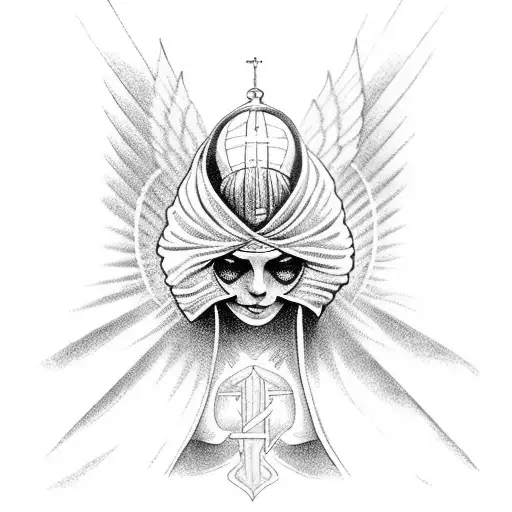 hooded angel side view praying tattoo design idea