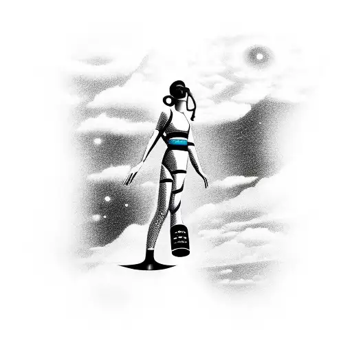 diving girl with bodysuit into the space tattoo design idea