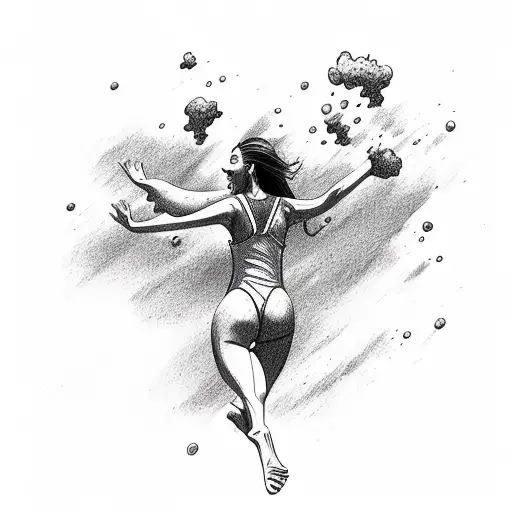woman wearing a swimsuit and diving headfirst into space. tattoo design idea
