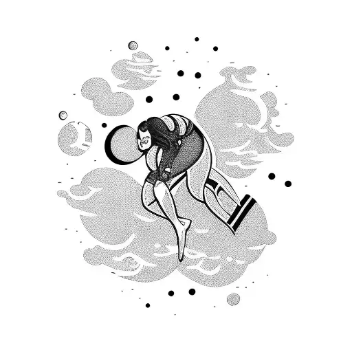 woman wearing a swimsuit and diving headfirst into space. tattoo design idea