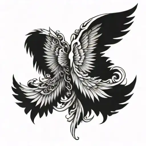 one skeletal wing in leftside and an angel wing on the right side backpiece tattoo design idea