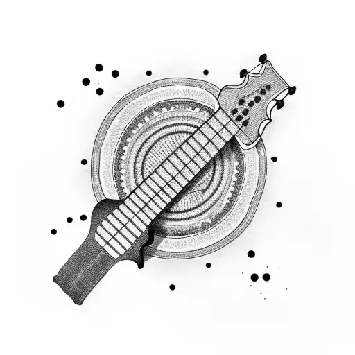 acoustic guitar with skyline  tattoo design idea