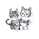 on skin material depicting a clown cat  that is split in two having one side be Kuromi from hello kitty with The other s tattoo design idea