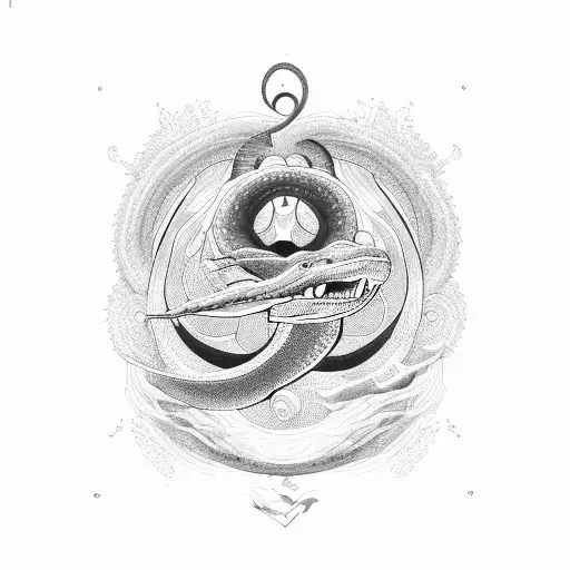 Ouroboros snake, cosmos, existence, tree, music score, key of G tattoo design idea