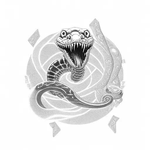 Ouroboros snake, cosmos, existence, tree, music score, key of G tattoo design idea
