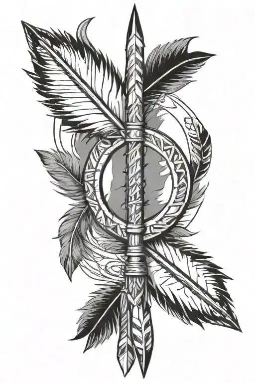 Native American arrow with two feathers hanging from it  tattoo design idea